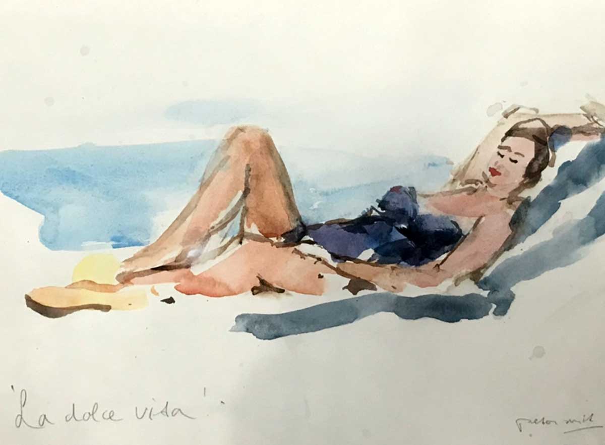 La Dolce Vita, aquarel, 40 x 50 cm.