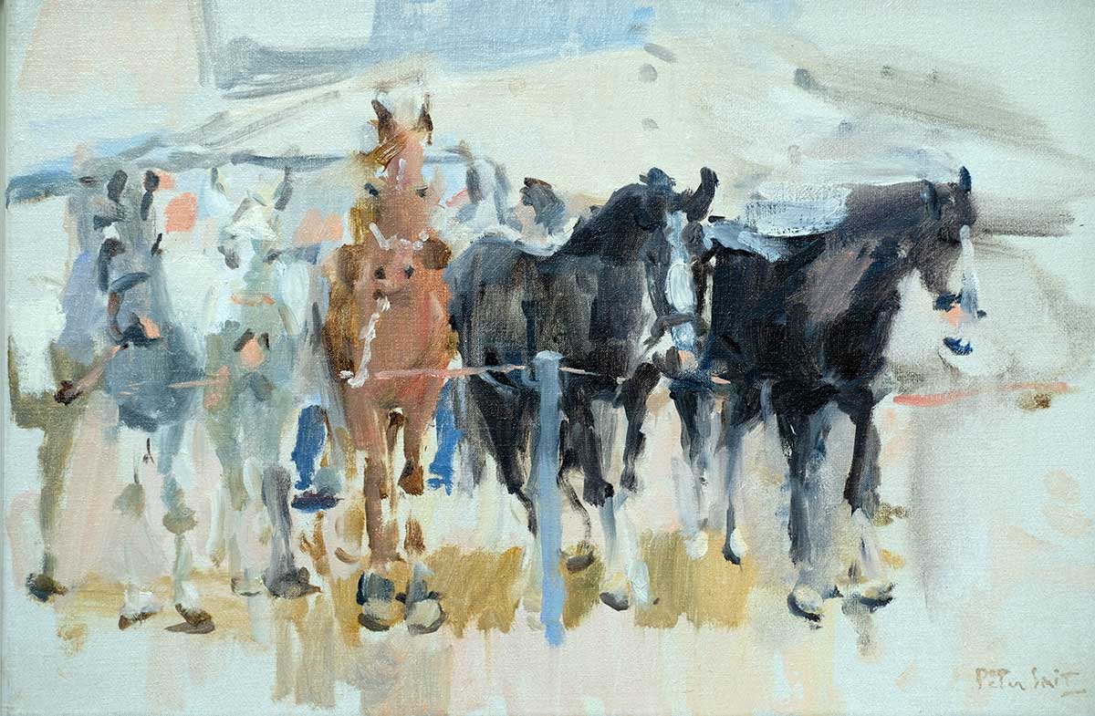 Paardenmarkt, olieverf/linnen, 30 x 50 cm.