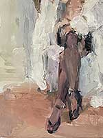 Naaktje in bontjas 1 olieverf linnen 40 x 60cm