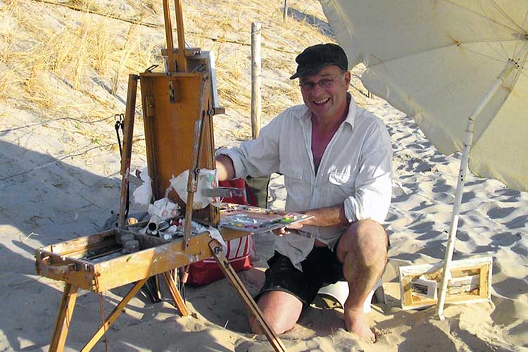 Peter Smit, kunstschilder - foto: op het strand. Zie zijn strandgezichten.