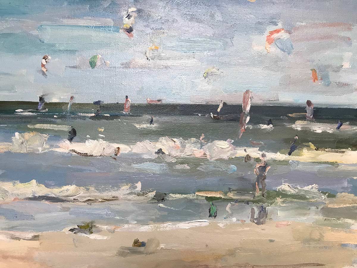 "Kiters aan zee", olieverf/linnen, 50 x 60 cm.