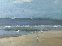 Dagje aan het strand, olieverf op linnen, 24 x 30 cm, 2021